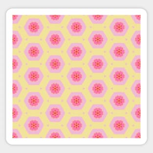 Trippy vintage sixties yellow and pink flower pattern Sticker